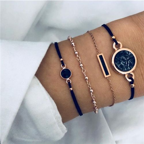 Bracelet Bohème En Corde Noire Pour Femmes, Ensemble De Bijoux En Cristal, Coquillage, Lune, C¿Ur, Avion, Nouvelle Collection
