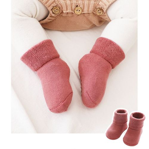 Chaussettes D'hiver En Coton Épais Pour Nouveau-Né, Antidérapantes, De Couleur Unie, Chaudes, Pour Garçons Et Filles De 0 À 3 Ans