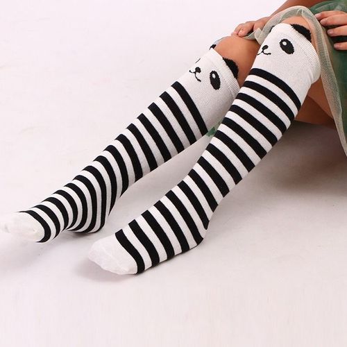 Chaussettes En Coton Doux Pour Enfants, Collants Aux Genoux, Longs Et Mignons, Dessin Animé Panda Animal, Points Rayés, Pour Filles, Collection Printemps Et Été