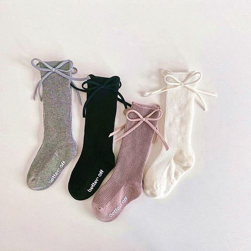Chaussettes Tube Antidérapantes En Coton Avec N¿Ud Pour Fille, Bas Longs Aux Genoux, De Couleur Unie, De 1 À 8 Ans, Collection Printemps Et Automne