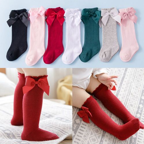 Bas Avec Gros N¿Ud Papillon Pour Fille, Collants En Coton Blanc Uni, Hauts Au Genou Pour Nouveau-Nés, Vêtements En Dentelle, Printemps-Automne