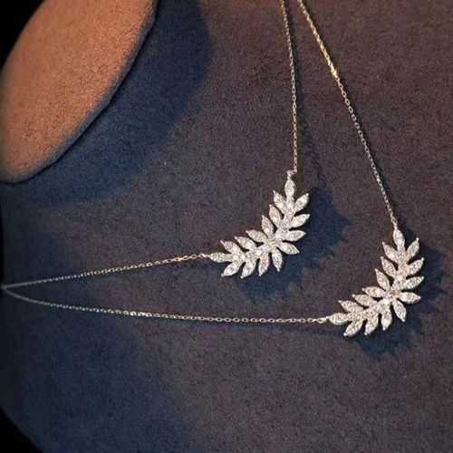 Collier En Forme De Feuilles Pour Femmes, Couleur Argent, Accessoires Chic Pour Filles, En Cristal, Bijoux De Fête