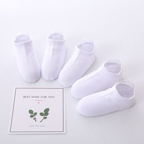 5 Paires De Chaussettes En Coton Doux Pour Nouveau-Né, Vêtements De Sport, Amples Et Confortables, Pour Enfants, À L'école, Pour Bébés Garçons Et Filles, Couleur Unie Noire, Blanche Et Grise