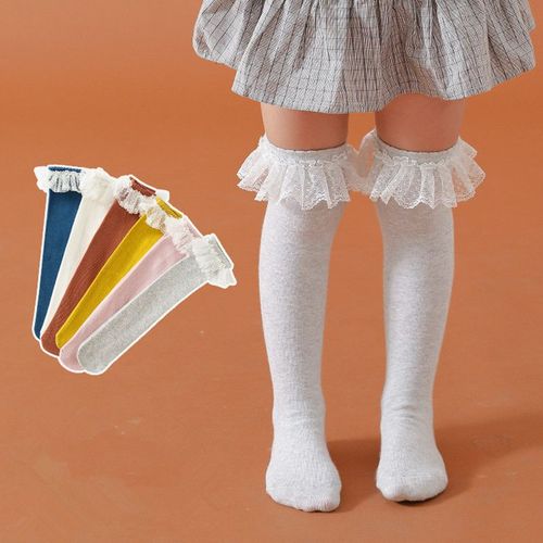Chaussettes Blanches En Dentelle Pour Petites Filles, Jolies, Couleur Unie, Longues, À Volants, Princesse, Chauffe-Jambes, Pour Enfants De 3 À 8 Ans