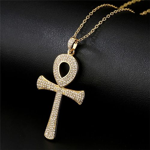 Collier Doré Pour Femmes, Pendentif En Pierre De Zircon, Croix Cz, À La Mode, Cadeau De Noël