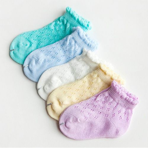 Chaussettes D'été Pour Bébé, Lot De 5 Paires, Couleur Unie, Maille Fine En Coton, Unisexes, Courtes, Respirantes, Pour Enfants De 0 À 3 Ans, Filles Et Garçons