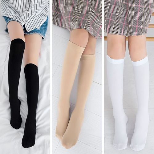 Chaussettes Épaisses En Velours Pour Filles De 3 À 12 Ans, Chaussettes Pour Enfants, Hautes, Longues, À Rayures Blanches Solides, Printemps Et Été