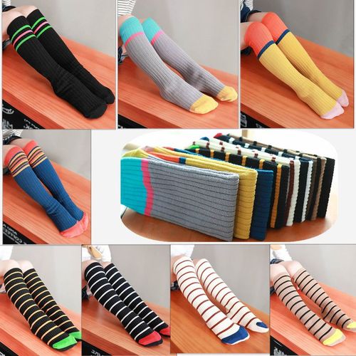 Chaussettes À Rayures De Football Pour Garçons Et Filles, Longues, En Coton, Pour Enfants, Sport, École, Blanc, Jambe Chaude