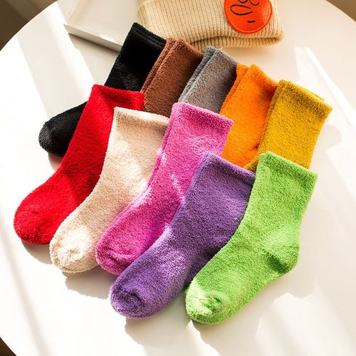 Chaussettes Molletonnées En Coton Pour Bébé, 1 Paire, Couleur Unie, Douce Et Chaude, En Molleton De Corail Épais, Pour Enfant, Garçon Et Fille