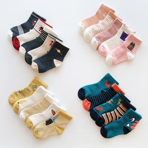 Lot De 5 Paires De Chaussettes Pour Bébé, Mignonnes, Cousues Avec Des Motifs De Dessins Animés, De Sport À L'école, En Coton, Vêtements Pour Enfants, Filles, Automne Et Hiver