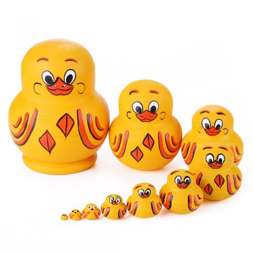 Poupées Matryoshka À 10 Couches, Jouets Artisanaux En Bois, Peint À La Main, Canard Jaune Russe