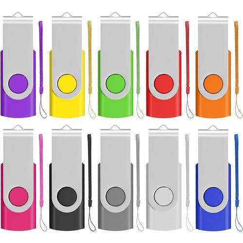 Lot De 10 Clés Usb 2.0 De 128 Mo - Design Pivotant - Pliable - Rangement Pliable - 10 Couleurs Mélangées Avec Cordon