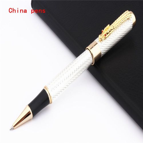 Stylo À Bille Roulante À Pointe Moyenne, Stylo À Bille Blanc Perle, Dragon Chinois Dansant, Pour Bureau, Nouveau, 1200