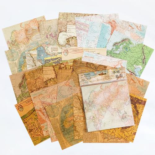 Cartes De Voyage Carrées Rétro Du Monde Entier, 30 Feuilles/Paquet, 15x15cm, Papier De Base, Décoration De Fond De Message Pour Journal Intime