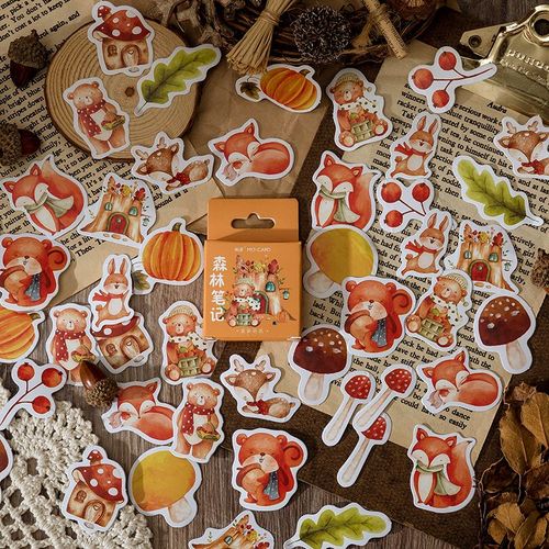 Autocollants De Scellage En Forme De Lapin, Étiquette De Journal Mignon En Forme De Renard Forêt D'automne 45 Pièces En Boîte