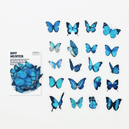 Autocollant Papillon De Style Bleu, Étiquette Décorative Artisanale, Pour Journal Intime, Ordinateur Portable, Diy Bricolage, 40 Pièces/Paquet