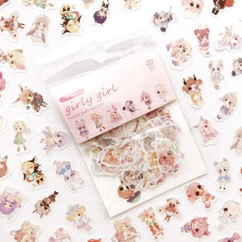 Autocollants décoratifs Kawaii chat fille, feuille verte aliments téléphone, étiquette artisanale en papier, bricolage d'album, 100 pièces/paquet
