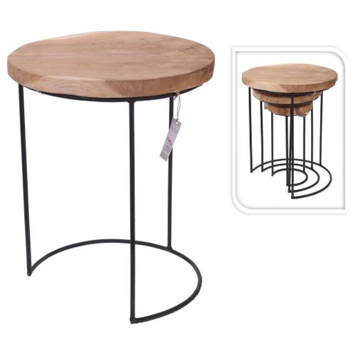 Home&styling Ensemble De Table D'appoint 3 Pcs Teck Et Métal