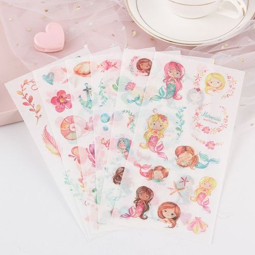 Autocollants Décoratifs En Forme De Sirène Fille Et Poisson, Étiquette Autocollante, Ravissante, 6 Feuilles