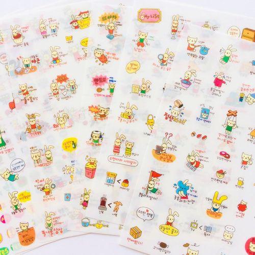 Autocollants Décoratifs Lapin Et Chats Mignons, Étiquette Autocollante, Décoration Pour Carnet De Notes, Compte À Main, 6 Feuilles