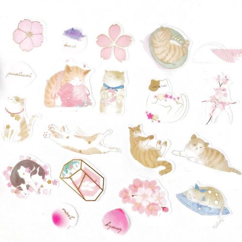 Papier Sakura Et Chats Décoratif, 40 Pièces/Sachet, Autocollants Décoratifs Pour Album Journal Intime