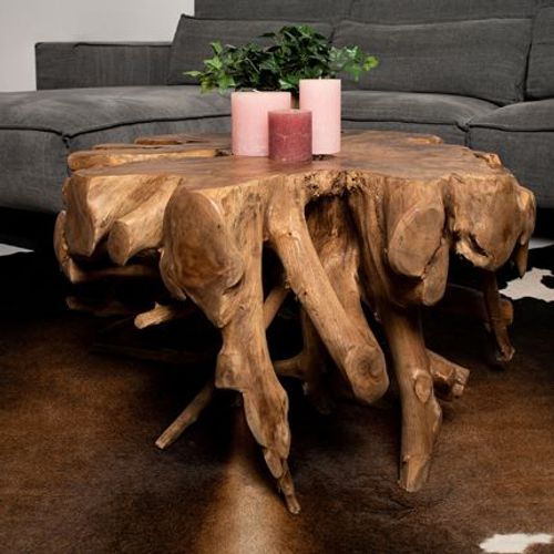 Table Basse Racines 80x80x40 Cm En Teck Marron