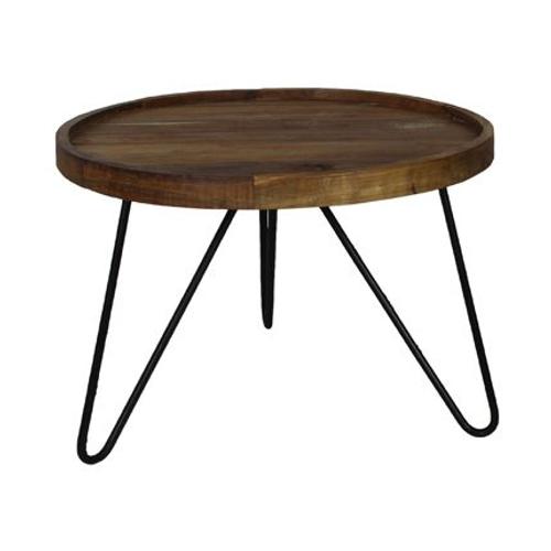 Table Basse Ronde 60x60x40 Cm En Teck Ciré Marron Et Métal