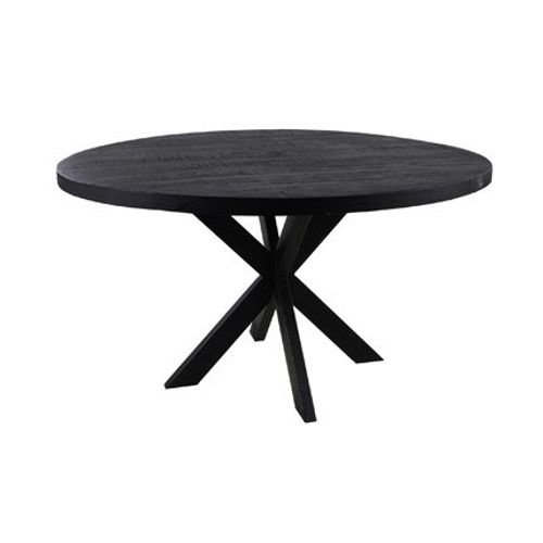 Table À Manger Ronde 130 Cm En Manguier Recyclé Noir Et Métal - Bergal