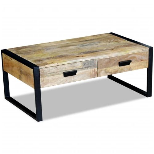 Table Basse Avec 2 Tiroirs Bois De Manguier Massif 100 X 60 X 40 Cm - Vidaxl