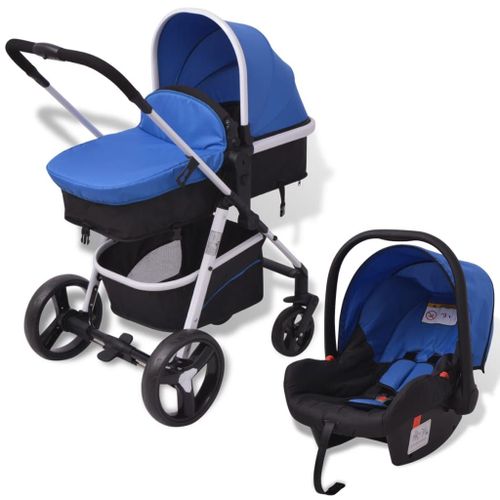 Poussette 3-En-1 Aluminium Bleu Et Noir