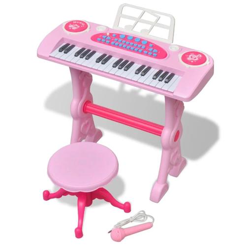 Piano Avec 37 Touches Et Tabouret/Microphone Jouet Pour Enfants Rose