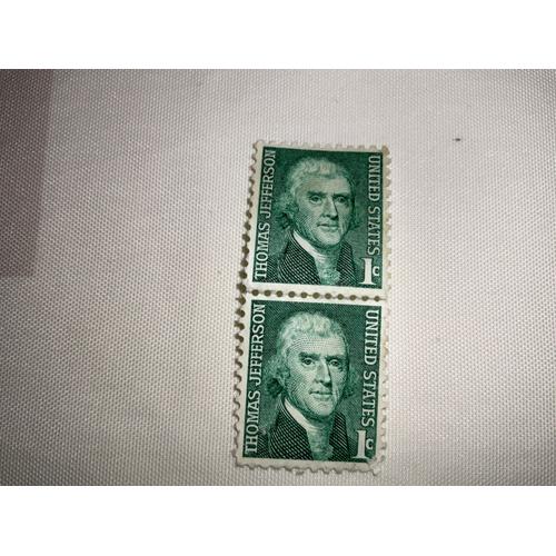 Bloc De 2 Timbres Thomas Jefferson De 1 C Vert 1968