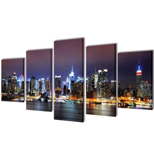 Set De Toiles Murales Imprimées Horizon De New York Coloré 100 X 50 Cm