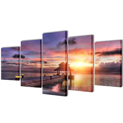 Set De Toiles Murales Imprimées Plage Avec Pavillon 200 X 100 Cm