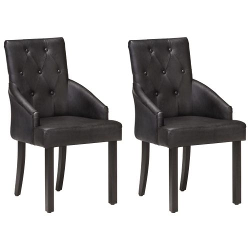 Chaises De Salle À Manger 2 Pcs Noir Cuir De Chèvre Véritable - Vidaxl