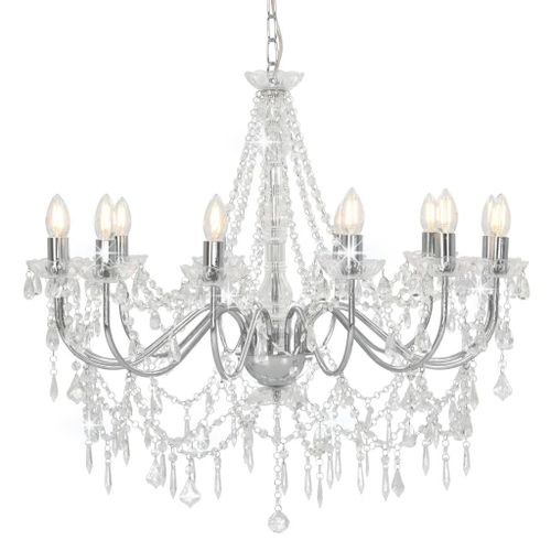 Vidaxl Lustre Avec Perles Argenté 12 Ampoules E14