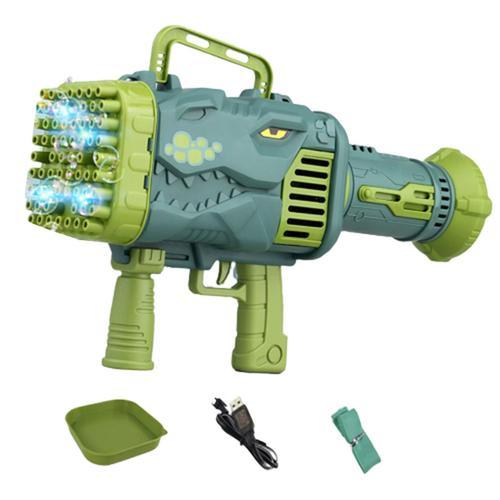 32/64 trous dinosaure Bazooka pistolet à bulles automatique Gatling  électrique Machine à bulles 64 trous vert de mer