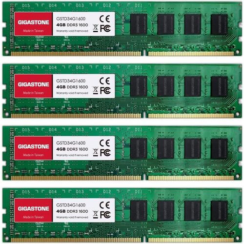 [DDR3 RAM] GIGASTONE 16Go Kit(4x4Go) DDR3/DDR3L 1600MHz(1333MHz) PC3-12800(PC3-10600) CL11 1.35V/1.5V 2Rx8 UDIMM 240pin UnbuffeRouge Non ECC Mémoire Haute Performance Mise à Niveau pour PC Bureau