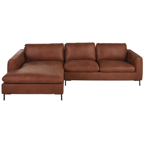 Canapé D'angle Gauche 4/5 Places En Cuir Recyclé Marron