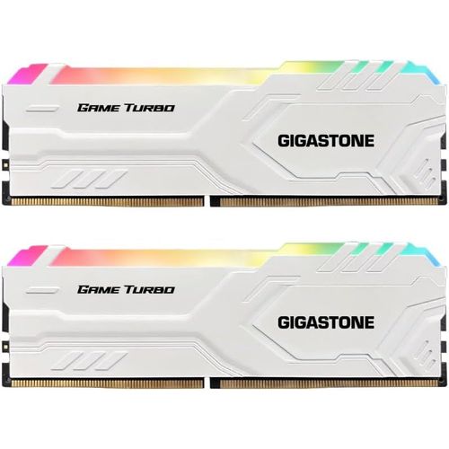 [RGB DDR4 RAM]GIGASTONE Game TURBO 32Go Kit(2x16Go)DDR4 3200MHz PC4-25600 CL16-18-18-40 Intel XMP 2.0 AMD Ryzen 1.35V UDIMM 288pin UnbuffeRouge Non ECC Mémoire haute performance pour PC Bureau-Blanc