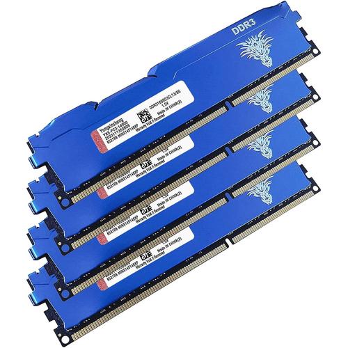 Ram DDR3 32go (4x8go) 1866MHz PC3-14900 Udimm CL13 Non-ECC Unbuffered 1.5V 2Rx8 Double Rang 240 Pin Mémoire Ram Barette Kit pour Ordinateur de Bureau (Bleu)