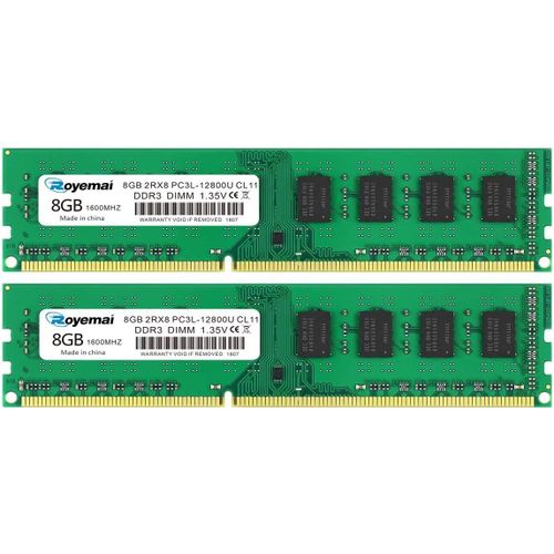 DDR3L-1600 UDIMM Kit 16Go (2x8Go) 2Rx8 PC3L-12800U 8Go PC3-12800 240 Broches Non ECC Non Tamponné 1.35V CL11 Double Rangée Mémoire De Bureau Ram