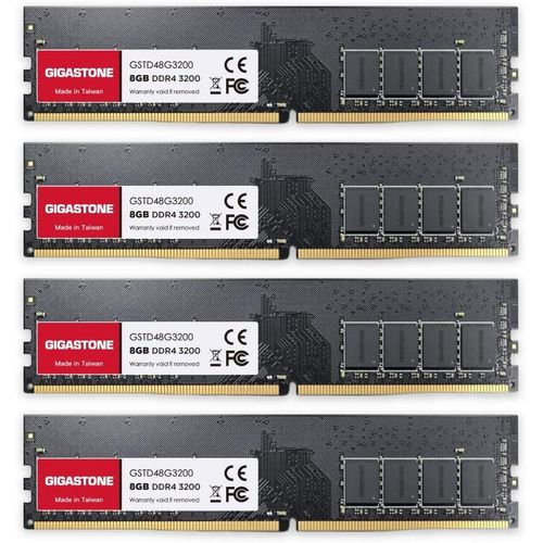 [DDR4 RAM] GIGASTONE 32Go Kit(4x8Go) DDR4 3200MHz(2933MHz Or 2666MHz) PC4-25600(PC4-23400/21300) CL22 1.2V UDIMM 288pin UnbuffeRouge Non ECC Mémoire Haute Performance Mise à Niveau pour PC Bureau