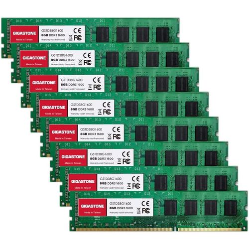 [DDR3 RAM] GIGASTONE 64Go Kit(8x8Go) DDR3/DDR3L 1600MHz(1333MHz) PC3-12800(PC3-10600) CL11 1.35V/1.5V 2Rx8 UDIMM 240pin UnbuffeRouge Non ECC Mémoire Haute Performance Mise à Niveau pour PC Bureau