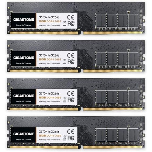[DDR4 RAM] GIGASTONE 64Go Kit(4x16Go) DDR4 2666MHz(2400MHz Or 2133MHz) PC4-21300(PC4-19200/17000) CL19 1.2V UDIMM 288pin UnbuffeRouge Non ECC Mémoire Haute Performance Mise à Niveau pour PC Bureau