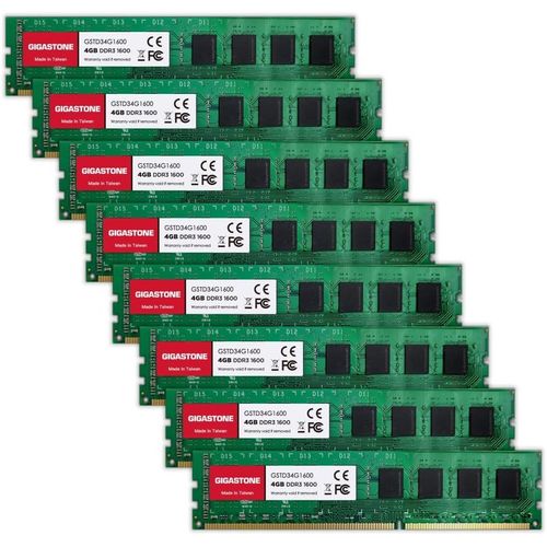 [DDR3 RAM] GIGASTONE 32Go Kit(8x4Go) DDR3/DDR3L 1600MHz(1333MHz) PC3-12800(PC3-10600) CL11 1.35V/1.5V 2Rx8 UDIMM 240pin UnbuffeRouge Non ECC Mémoire Haute Performance Mise à Niveau pour PC Bureau