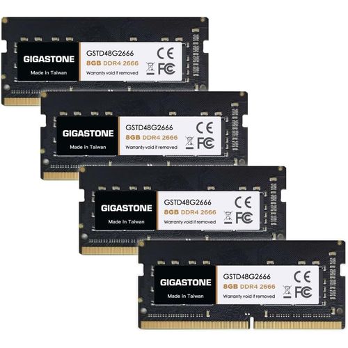 [DDR4 RAM] GIGASTONE 32Go Kit(4x8Go) DDR4 2666MHz(2400MHz Or 2133MHz) PC4-21300(PC4-19200/17000) CL19 1.2V SODIMM 260pin UnbuffeRouge Non ECC Mémoire Haute Performance Mise à Niveau pour Portable