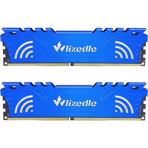 DDR4 2666MHz Mémoire RAM 32GB Kit (2x16GB) CL19 UDIMM Module de Mémoire PC4-21300 288-Pin 1.2V 1Rx8 pour Ordinateur de Bureau, Bleu