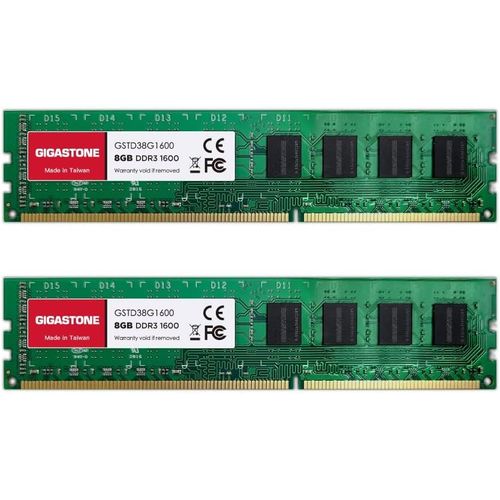 [DDR3 RAM] GIGASTONE 16Go Kit(2x8Go) DDR3/DDR3L 1600MHz(1333MHz) PC3-12800(PC3-10600) CL11 1.35V/1.5V 2Rx8 UDIMM 240pin UnbuffeRouge Non ECC Mémoire Haute Performance Mise à Niveau pour PC Bureau