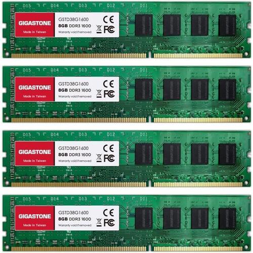 [DDR3 RAM] GIGASTONE 32Go Kit(4x8Go) DDR3/DDR3L 1600MHz(1333MHz) PC3-12800(PC3-10600) CL11 1.35V/1.5V 2Rx8 UDIMM 240pin UnbuffeRouge Non ECC Mémoire Haute Performance Mise à Niveau pour PC Bureau